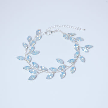 Clear Stone Rhinestone Bracelet, Vine Leaves Bracelet, Statement Bracelet, Opal Bracelet, Gift for her, Custom Gift.